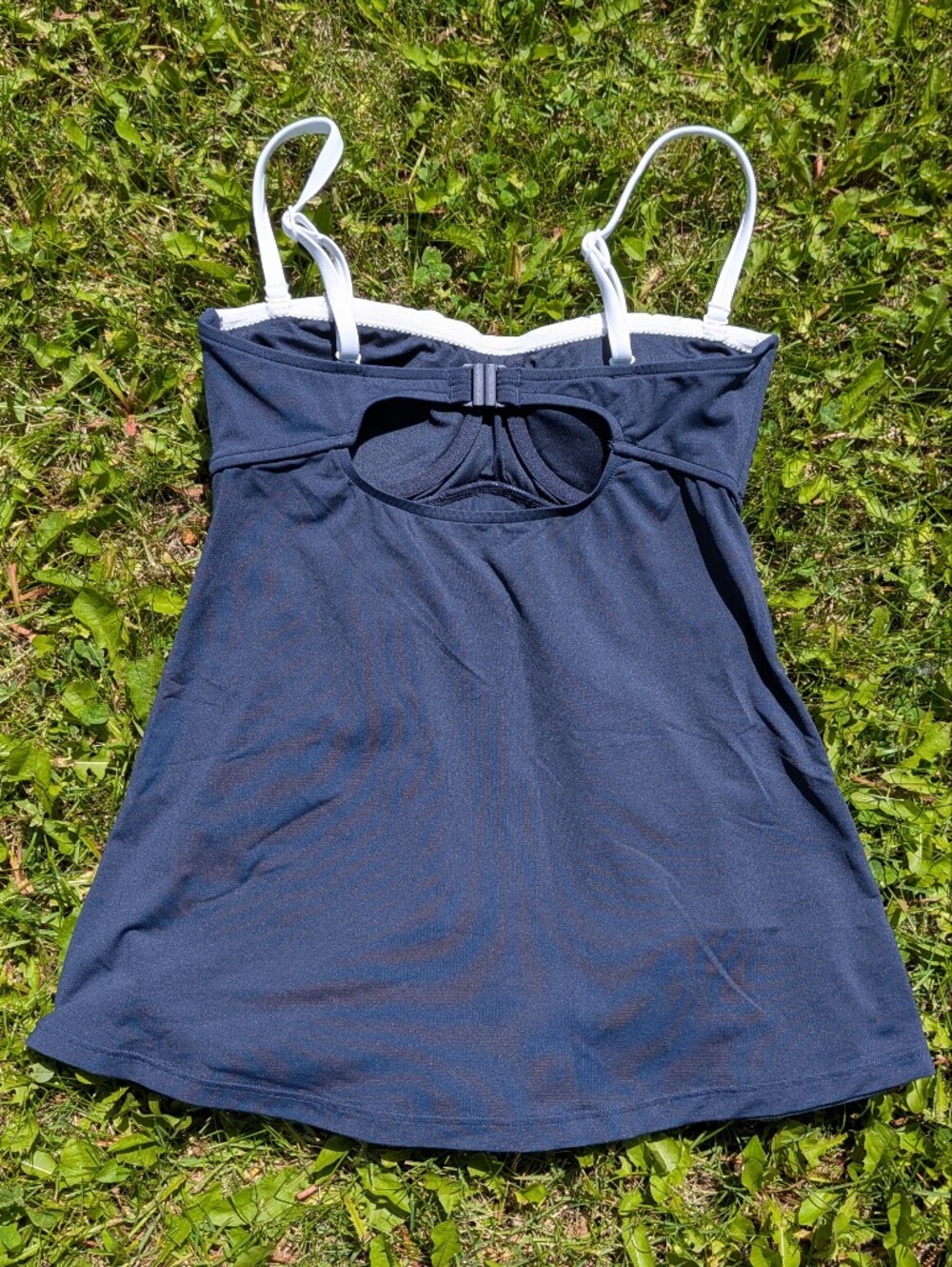 Seafolly Navy Blue Retro Tankini Swim Top with White Trim - Picture 7 of 12